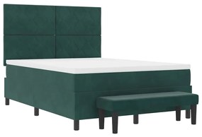 Cama Box Spring com Colchão e Banco Verde Escuro 140x200 cm Veludo