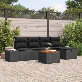Conjunto de Sofá de Jardim de 6 Peças com Almofadas Preto Rattan