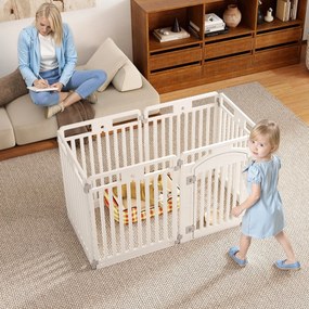 Parque para cães com 6 painéis de 81 cm com porta com fecho seguro e estacas para fixar no solo ideal para animais de estimação pequenos e médios bran