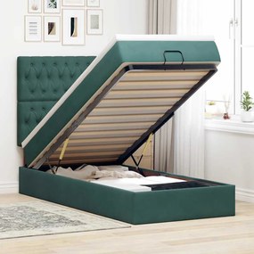 vidaXL Estrutura de cama otomana colchões 90x200cm veludo verde escuro