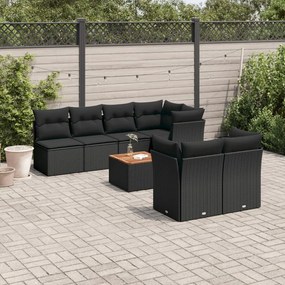 vidaXL 8 pcs conjunto sofás de jardim com almofadões vime PE preto