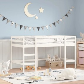 vidaXL Cama alta p/ criança c/ escada 90x200 cm pinho maciço branco