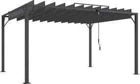 Pérgola 390x295x213 cm para Jardim com Desenho de Lâminas Superiores Giratórias até 135° Proteção UV 50+ Cinza