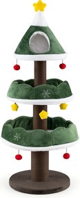 Árvore Rascadora para Gatos de Natal, 49 x 49 x 143 cm, 3 Níveis com Casinha Superior, Verde
