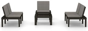 4 pcs conjunto lounge de jardim c/ almofadões plástico cinzento