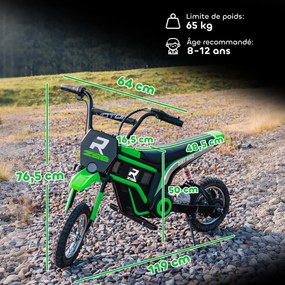 Mota elétrica de motocross para crianças, com motor de 350 W, bateria de 12 V, velocidade de 8-16 km/h, pneus insufláveis de 12'' e cor verde