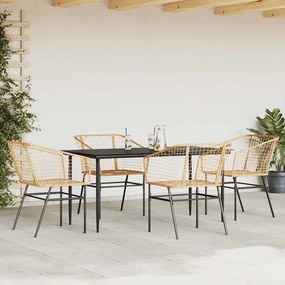 Conjunto jantar jardim 5 peças vidro vime PE castanho