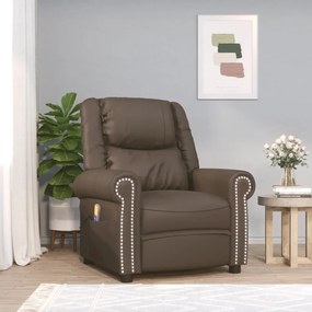 vidaXL Poltrona massagens couro artificial castanho brilhante