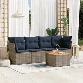 vidaXL 5 pcs conjunto sofás p/ jardim c/ almofadões vime PE cinzento