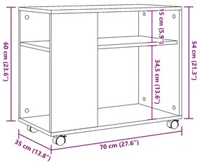 Mesa de apoio com rodas derivados de madeira cinzento cimento