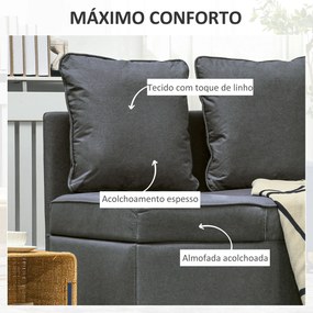 Sofá Cama 3 em 1 Sofá de 2 Lugares com Encosto Ajustável Sofá Cama Individual com Almofadas 65x98x69 cm Cinzento