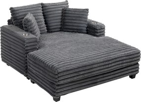 HOMCOM Espreguiçadeira Sofá Cama 2 Lugares Grande 134x151 cm com Porta Copos para Sala de Estar Cinza | Aosom Portugal