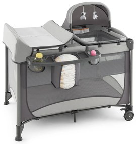 Berço Centro de atividades infantil portátil 5 em 1 com trocador de saia para protetor de berço Colchão removível 2 rodas cinto 110 x 78 x 78 cm Cinze