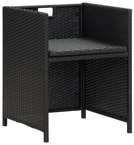 Cadeiras de jantar p/ jardim com almofadões 4 pcs vime PE preto