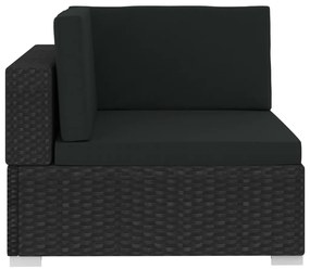 3 pcs conjunto sofás de jardim c/ almofadões vime PE preto