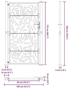 Portão de jardim 105x180 cm design de chama de aço preto