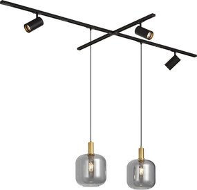 Sistema de calhas moderno preto com 2 candeeiros pendentes e 3 focos monofásico - Iconic Zuzanna Jeana Luxe