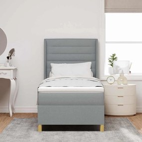 Cama Box com Colchão &amp; Luz LED Cinza Claro 100x200 cm Tecido