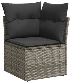 8 pcs conjunto sofás de jardim c/ almofadões vime PE cinzento