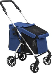 PawHut Carrinho para cães, transporte leve e dobrável para cães pequenos, almofada lavável, janelas em tela, Azul escuro | Aosom Portugal