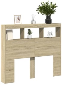 Armário de cabeceira c/ luzes LED 120x17x102 cm carvalho sonoma