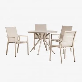 Conjunto De Mesa Redonda (ø100 Cm) Valerie E 4 Cadeiras De Jardim Empilháveis Em Alumínio Karena Tapioca Bege - Sklum