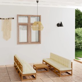 vidaXL 9 pcs conjunto lounge de jardim c/ almofadões pinho maciço