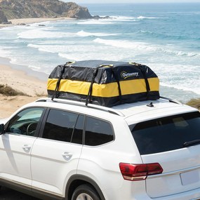 Mala de Teto para Carro 425 L Impermeável com 8 Correias Tapete Antiderrapante e Ganchos para Veículos Preto e Amarelo