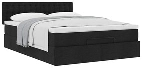 Cama otomana com colchão 140x190 cm tecido preto