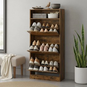 Sapateira com 3 abas, sapateira, compartimento aberto 24 x 60 x 139 cm castanho
