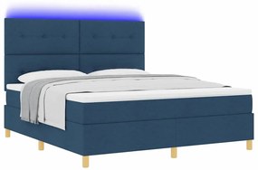 Cama Box Spring com Colchão &amp; LED Azul 180x200 cm Tecido