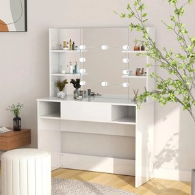 331539 vidaXL Mesa de maquilhagem c/ LEDs 100x40x135 cm MDF branco brilhante