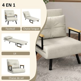 Poltrona convertível 4 em 1 63 L x 73 P x 81 A cm, cama individual, encosto com 5 posições, braços em madeira com almofada, tecido com efeito de velud