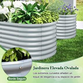 Floreira metálico ovalado elevado com fundo aberto, caixa para plantas canteiro de flores em chapa ondulada, cinza