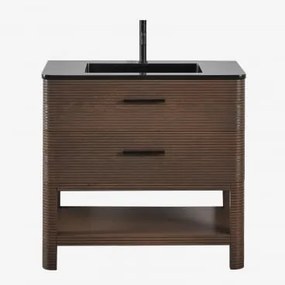 Conjunto De Móvel De Casa De Banho 90x50 Cm Em Madeira Com Lavatório Integrado Misene Madeira Escura & Sem Espelho & Preto Mate, 20 - Sklum