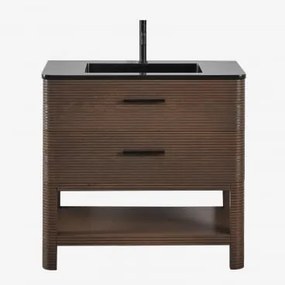 Conjunto De Móvel De Casa De Banho Em Madeira Com Lavatório Integrado Misene Madeira Escura & Sem Espelho & Preto Mate, 20 Cm, - Sklum
