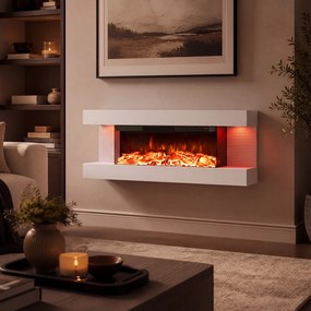 Lareira Elétrica de Parede com Vista Tripla, 101,6 x 20,6 x 41,8 cm, Controlo por Wi-Fi, Branco