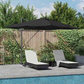 Guarda-sol Cantilever Roma com LEDs, Preto, 352 x 251 x 265 cm, alumín