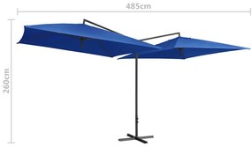 Guarda-sol duplo com mastro de aço 250x250 cm azul-ciano