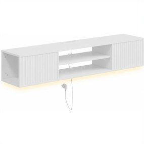 HOMCOM Móvel de TV Suspenso com LED RGB, Tomadas e Prateleira Ajustável para TV até 65 Polegadas, 140x29,5x26,5 cm, Branco | Aosom Portugal
