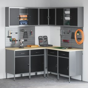 Conjunto de Armário e Painel de Ferramentas com 12 Peças vidaXL Preto em MDF e Metal