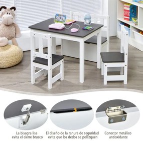 Conjunto de mesa e cadeiras para crianças 4 peças Conjunto de mesa de actividades de madeira 2 em 1 com 2 cadeiras e 1 banco para brincar desenhar ler