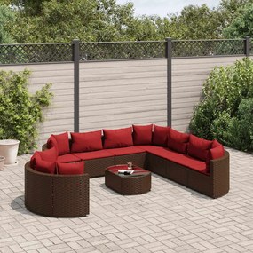 10 pcs conj. sofás jardim com almofadões vime PE castanho
