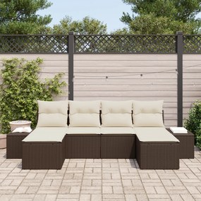 Conjunto de Sofás de Jardim 6 Peças com Almofadas Castanho Rattan Sint
