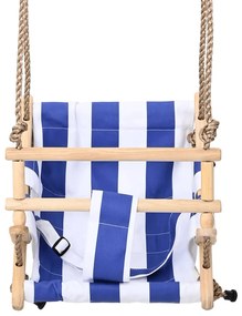 Baloiço para bebé com cinto segurança em algodão madeira azul