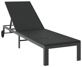 Espreguiçadeiras 2 pcs com Rodas e Mesa em Rattan Preto