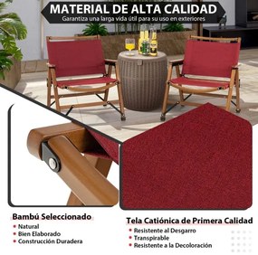 Cadeira de campismo dobrável em bambu Cadeira de praia baixa portátil até 150 kg para exterior Pátio de campismo Piquenique 56 x 54,5 x 65 cm Vermelho