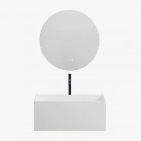 Conjunto De Móveis De Banheiro De Resina Com Pia Integrada E Luz Led Nerine Branco & Redondo Led E Anti-embaciamento Ø70 Cm Solyn & Preto - Sklum