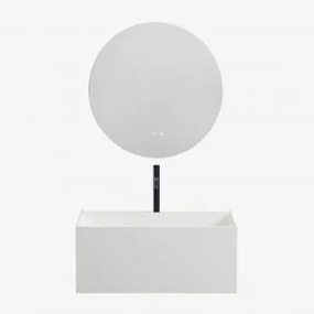 Conjunto De Móvel De Casa De Banho Suspenso Em Resina Com Lavatório Integrado E Luz Led Nerine Branco & Redondo Led E Anti-embaciamento - Sklum