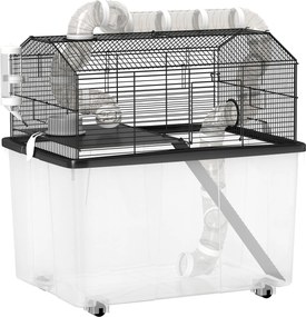 PawHut Gaiola para Hamsters e Roedores com Tubos Rampa e Acessórios 58x43x57 cm Preto | Aosom Portugal